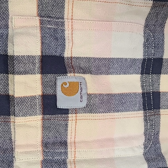 Carhartt Navy Cream Pink Plaid Rugged Flex Button Up Long Sleeve Shirt Loose Fit - Picture 4 of 14